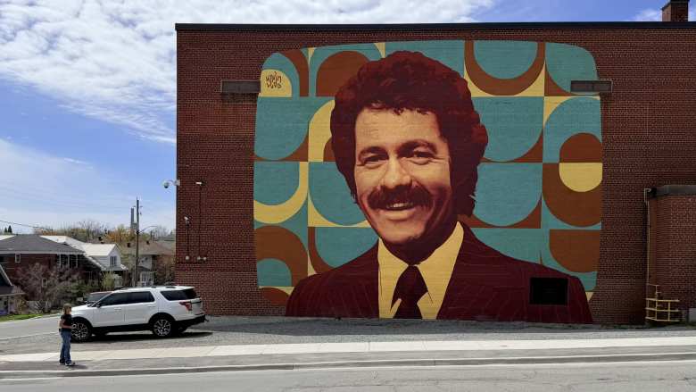 The Alek Trebek mural on the Sudbury Secondary School, which he attended.
