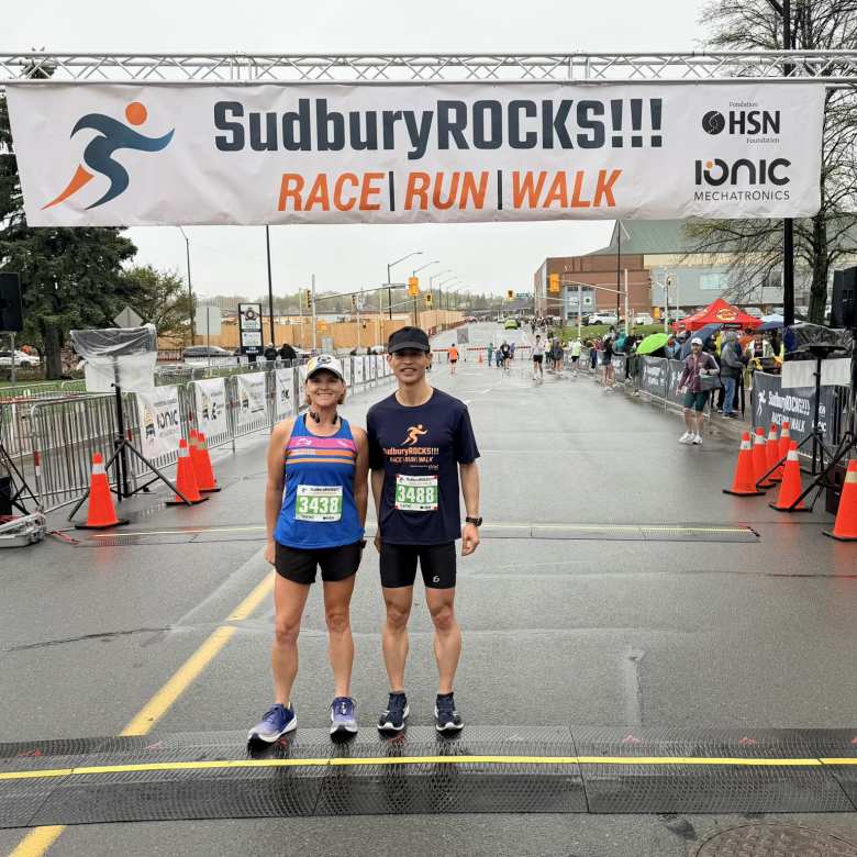 My friend Mel and I at the start of the Sudbury Rocks Half Marathon.