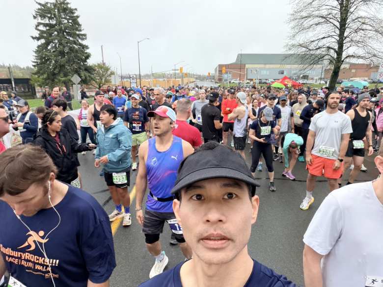Lining up at the start of the Sudbury Rocks Half and Full Marathon.