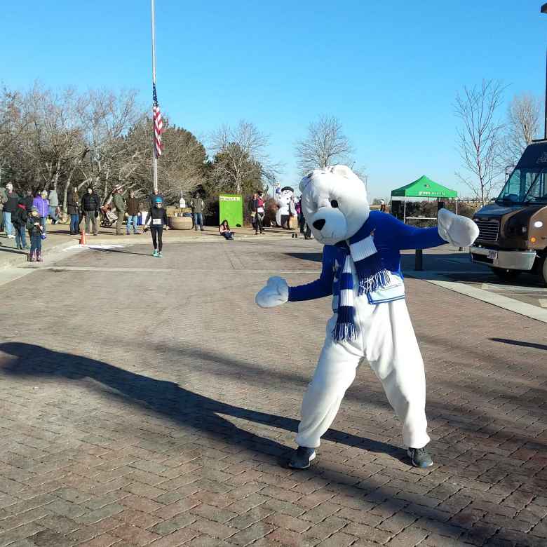 This polar bear wanted to dance with me after I finished the Sweaty Sweater 4 Mile. I didn't realize it at the time but the bear was my friend Chris McCullough!