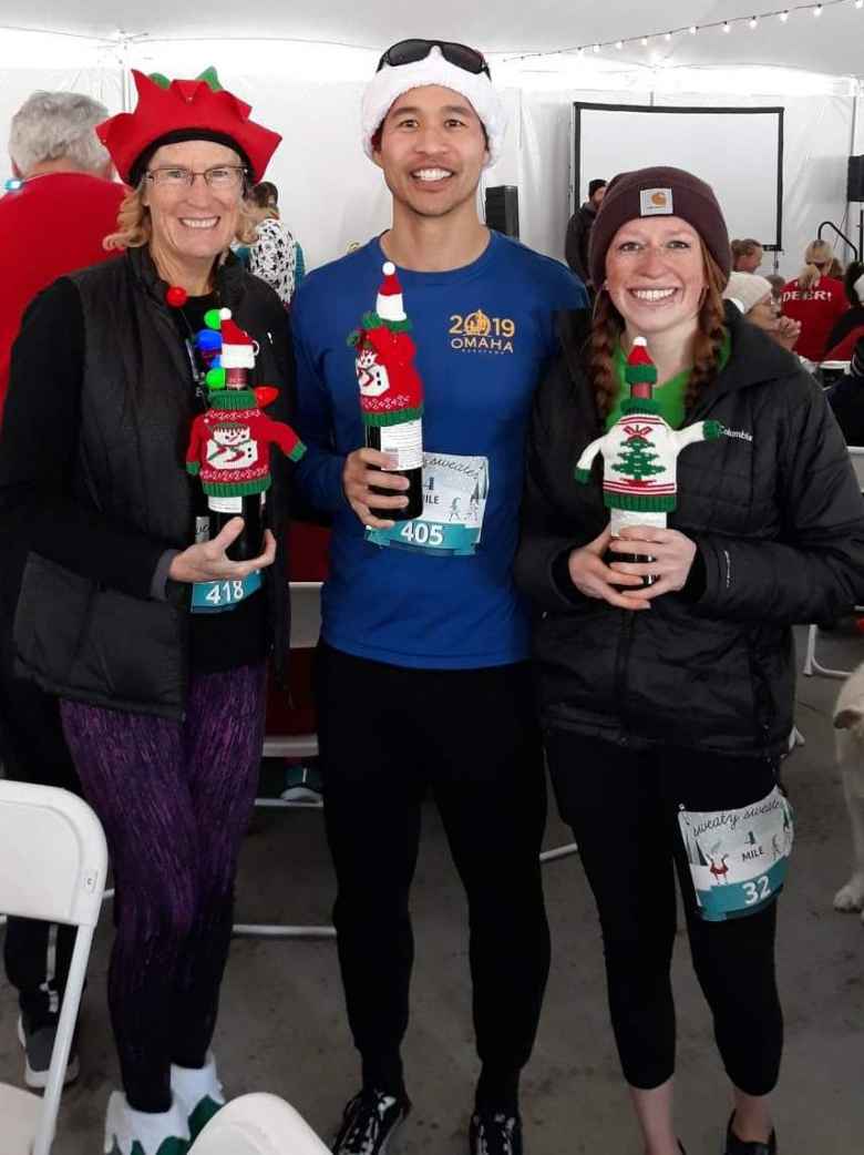 Cathy, Felix and Brooke with their age group awards at the 2019 Sweaty Sweater 4 Mile race.