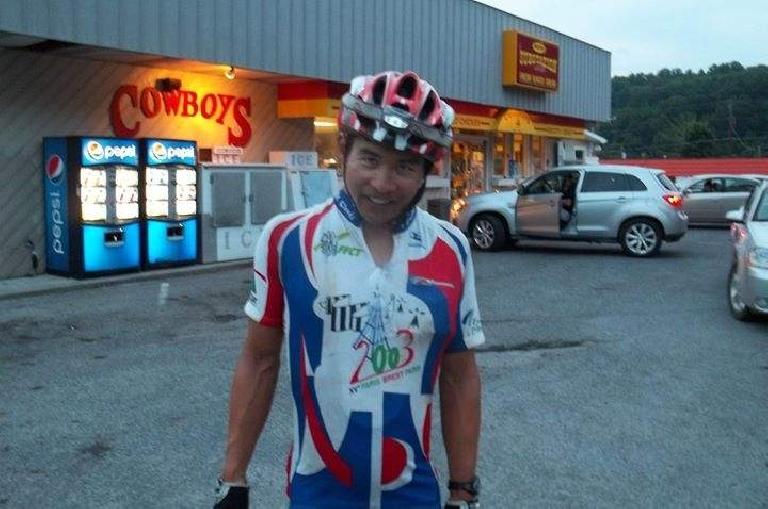 Felix Wong with Shermer's Neck in Damascus, Virginia during the 2015 Trans Am Bike Race.