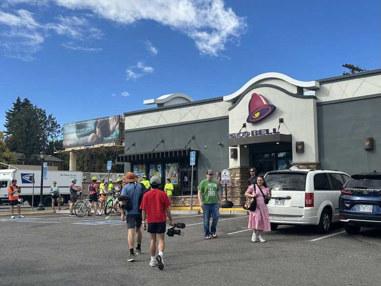 This was Taco Bell #6. I didn't know it at the time, but these two camera-wielding guys were from Rocky Mountain PBS. They interviewed me here as I ate a couple of Cinnabon Delights.