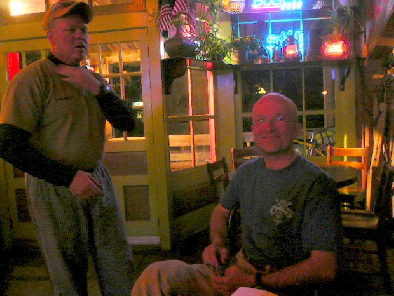 Day 13: In Atlantic City, WY, I met Clif and Andrew (seated), two motorcycle tourists at the Mercantile diner.  They were riding south-to-north so we warned each other on what to expect for our respective directions.