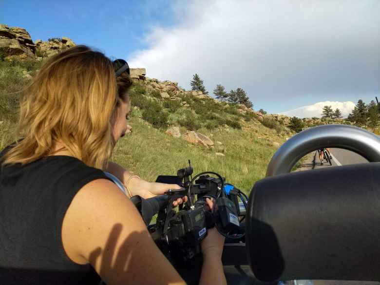 Katie Eastman from 9News Denver shooting video from the passenger seat of my Audi TT Roadster.