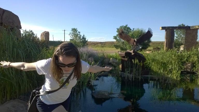 Maureen being like an eagle at The Rock Garden.