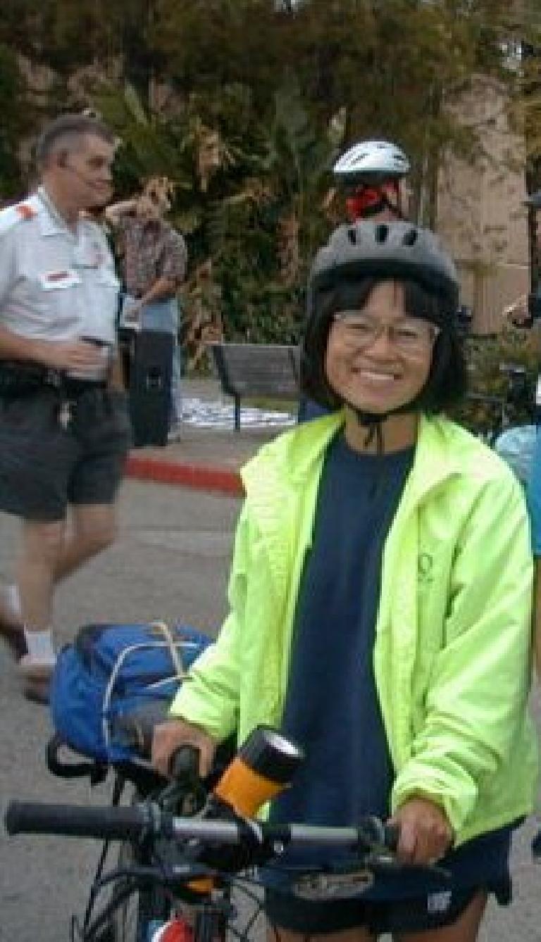 Stacey Li Collver, fluorescent green jacket, 1999 Tour du Jour