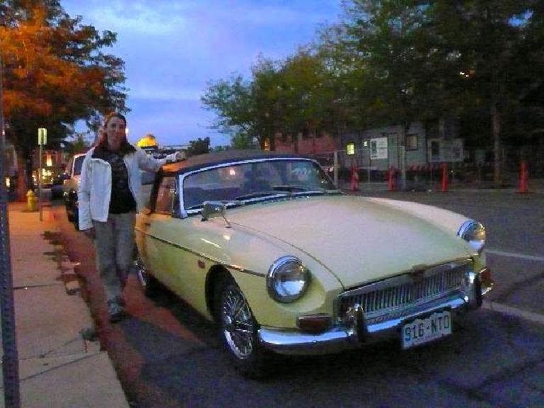 [September 15, 2007] Goldie spent the rest of the time under my ownership in Fort Collins, driven only a few hundred miles.  Here she is with Tori (who was visiting for the weekend), who'd be the last person to ride as a passenger.