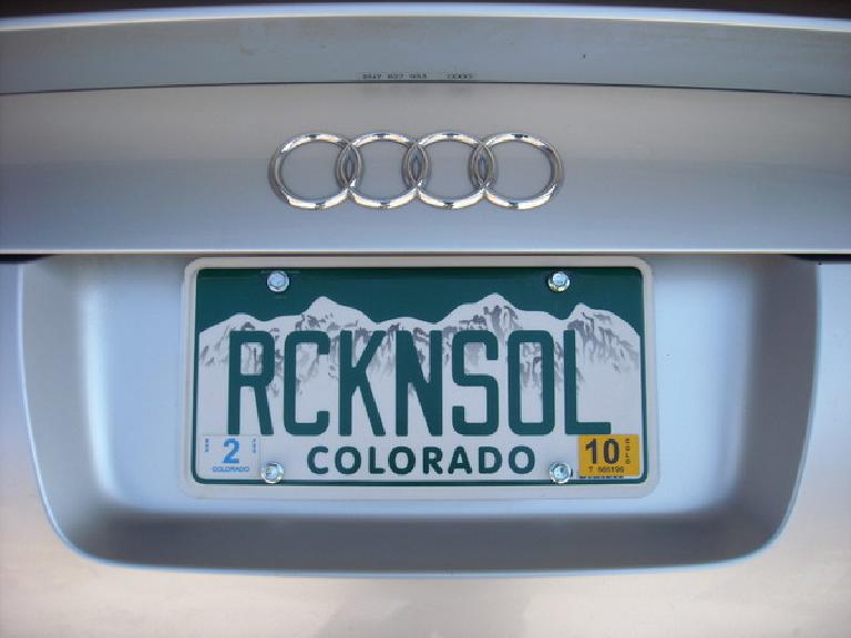 The RCKNSOL Colorado plates on my silver Audi TT.