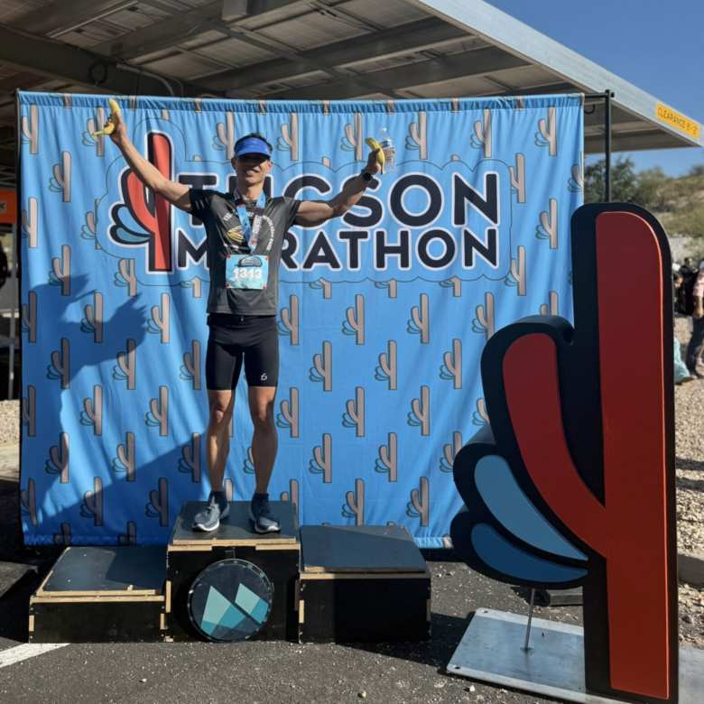 Me half an hour after finishing the Tucson Marathon.