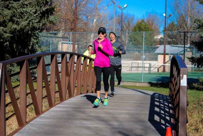 Teal finishing meters ahead of Felix Wong in the 2017 Turkey/Donut Predict 5k at Rolland Moore Park. 