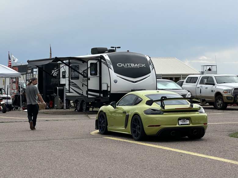 One of the first cars I noticed upon arriving at High Plains Raceway was this green Porsche Cayman GT4 RS. Apparently, it's name is Kermit and is owned by Manuel's friend Mike. One of the first cars I noticed upon arriving at High Plains Raceway was this green Porsche Cayman GT4 RS. Apparently, it's name is Kermit and is owned by Manuel's friend Mike.