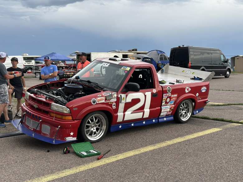 A red Chevrolet S12 truck. A red Chevrolet S12 truck.