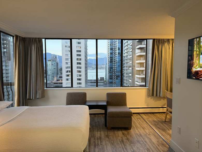 My room with a harbor view at the Opportune Hotel during my second stay.