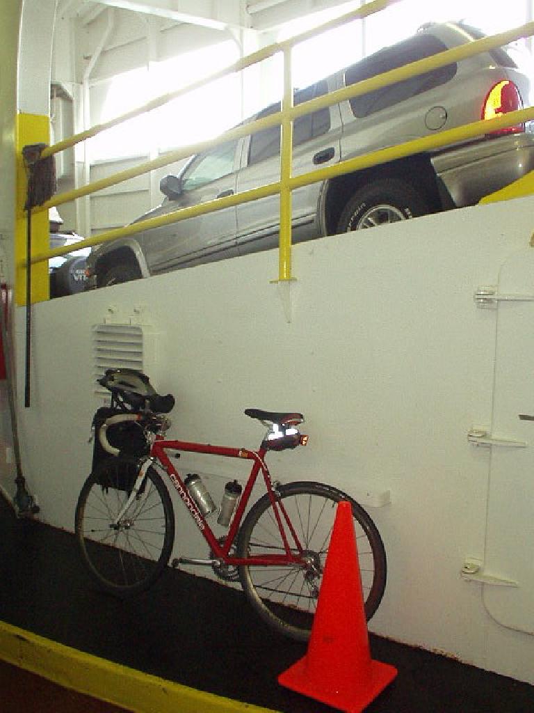 The Cannondale and a Dodge Durango mingle on the ferry.