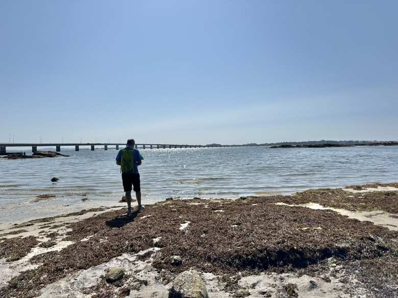 Eddie looking towards the bridge that goes to Illa de Arousa.