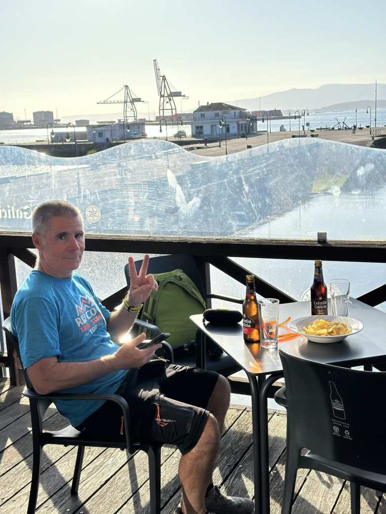 Eddie at Marina Vilagarcía, where we enjoyed some beers, after a long day's walk.