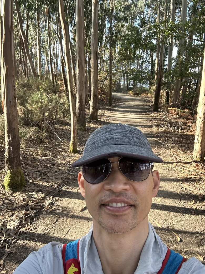 Felix in a wooded area in Catoira.