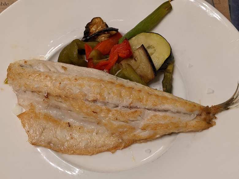 The meals at VaughanTown were top notch. Here are some sauteed vegetables and fish.