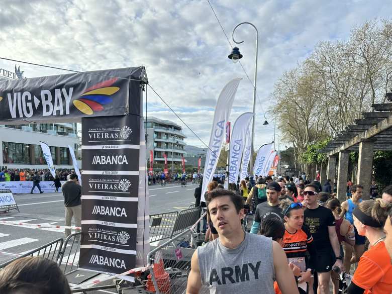 An Army guy in the foreground as the wheelchair race got underway 15 minutes before the half marathon for runners.