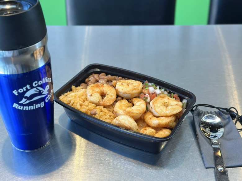 A couple hours after I finished the marathon, I ate this delicious shrimp bowl at Charrito's Mexican Restaurant in nearby Evansville, Wyoming.