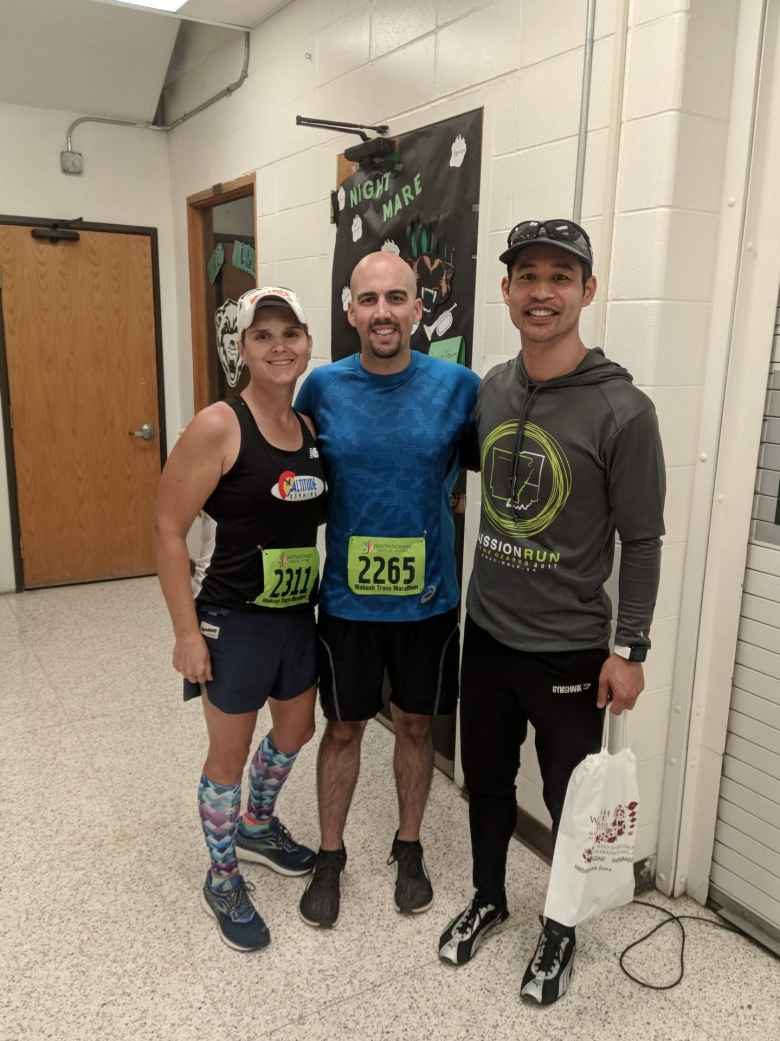Mel, Manuel, and Felix before the 2019 Wabash Trace Trail Marathon.
