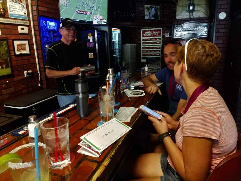 Manuel and Mel celebrating with margaritas after the 2019 Wabash Trace Trail Marathon.