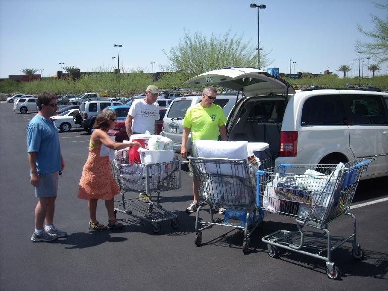 We bought three shopping carts of about $400 worth of stuff for the Badwater race. Amazingly it all fit in the van and Nathan's support vehicle.