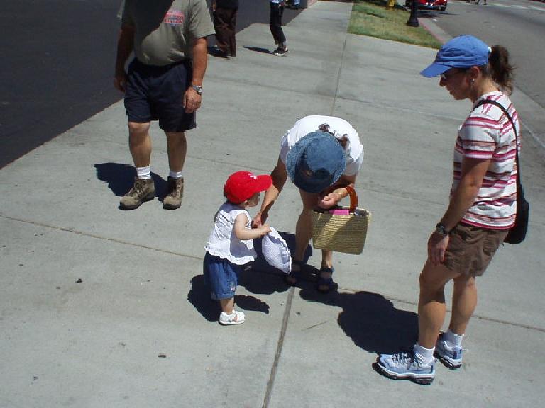 Aw, what a cute little boy in a red baseball cap, said a passerby.  No, not a boy... that's cute little Emmalee!