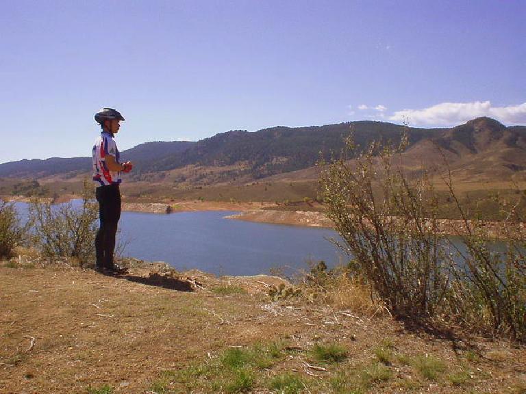 [Mile 104, 12:38 p.m.] Felix Wong overlooking the north end of the Horsetooth Reservoir.