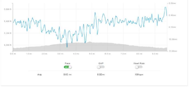 Strava data from a super windy 10-mile training run in Fort Collins.