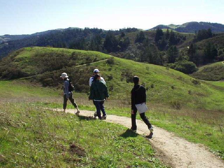 Hiking at the Windy Hill Open Space Preserve in Portola Valley on a beautiful clear Sunday morning.  There's Debby, Adrian, Evelyn, and Merry.