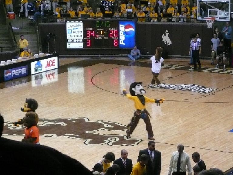 During half-time was a basketball game between mascots.  All of them were pretty bad, but funny.  Final score: 1-0.